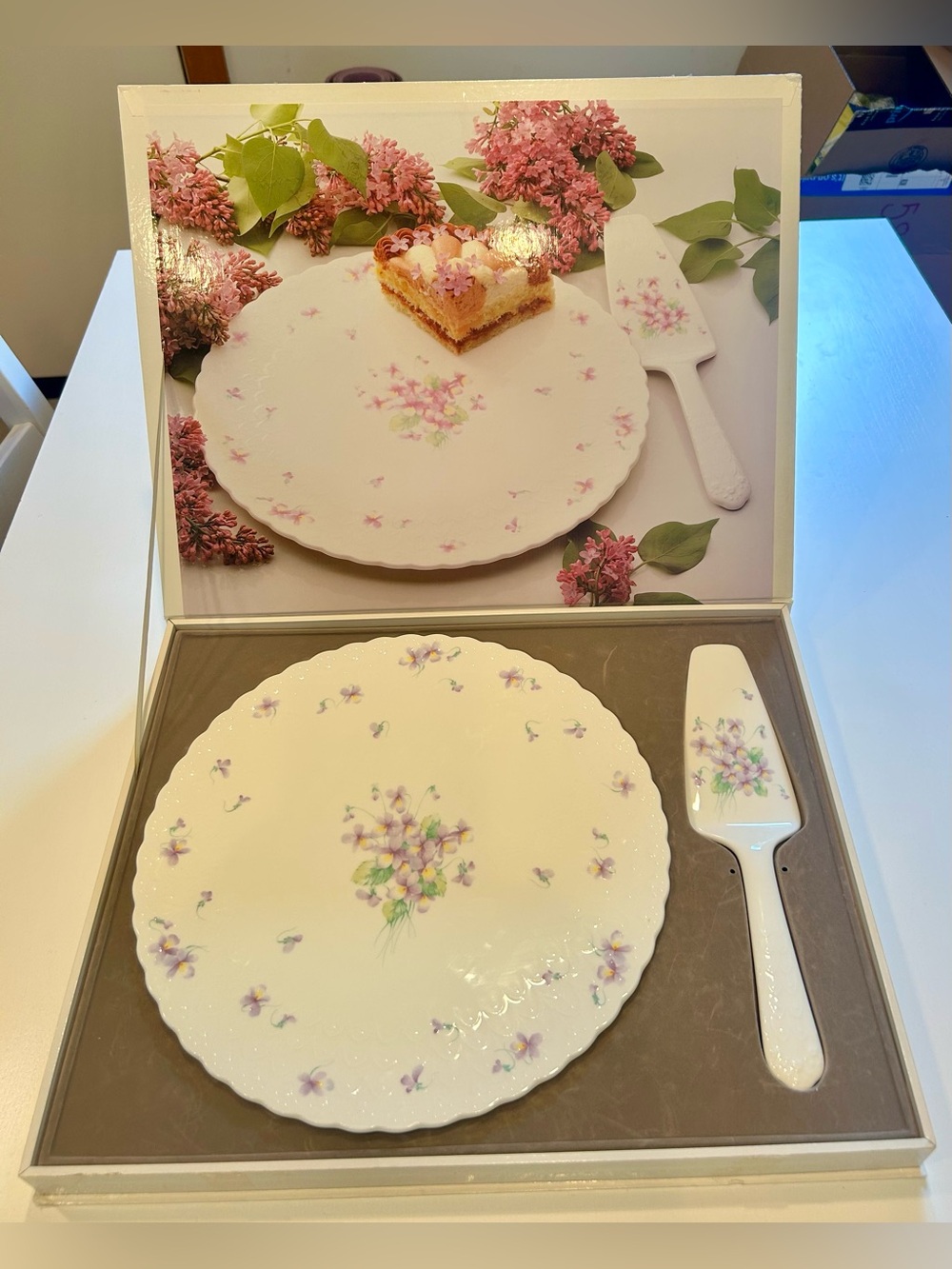 Vintage Mikasa Bone China "Blue Violets" 11.25”Cake Plate and Server Set B2057